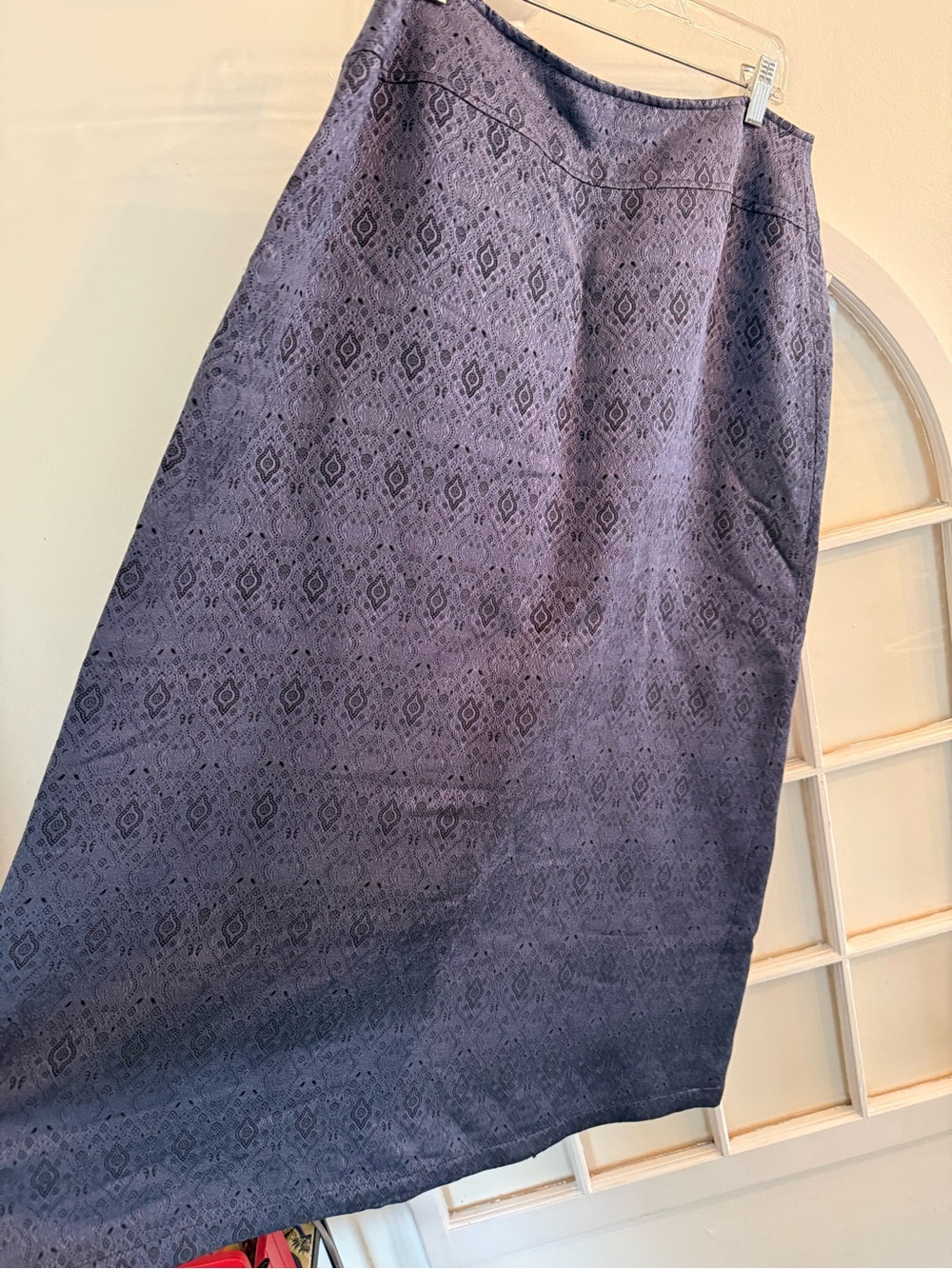 J.Jill Silk Blend Woven Geometric Diamond maxi  Skirt slate blue Plus size chic